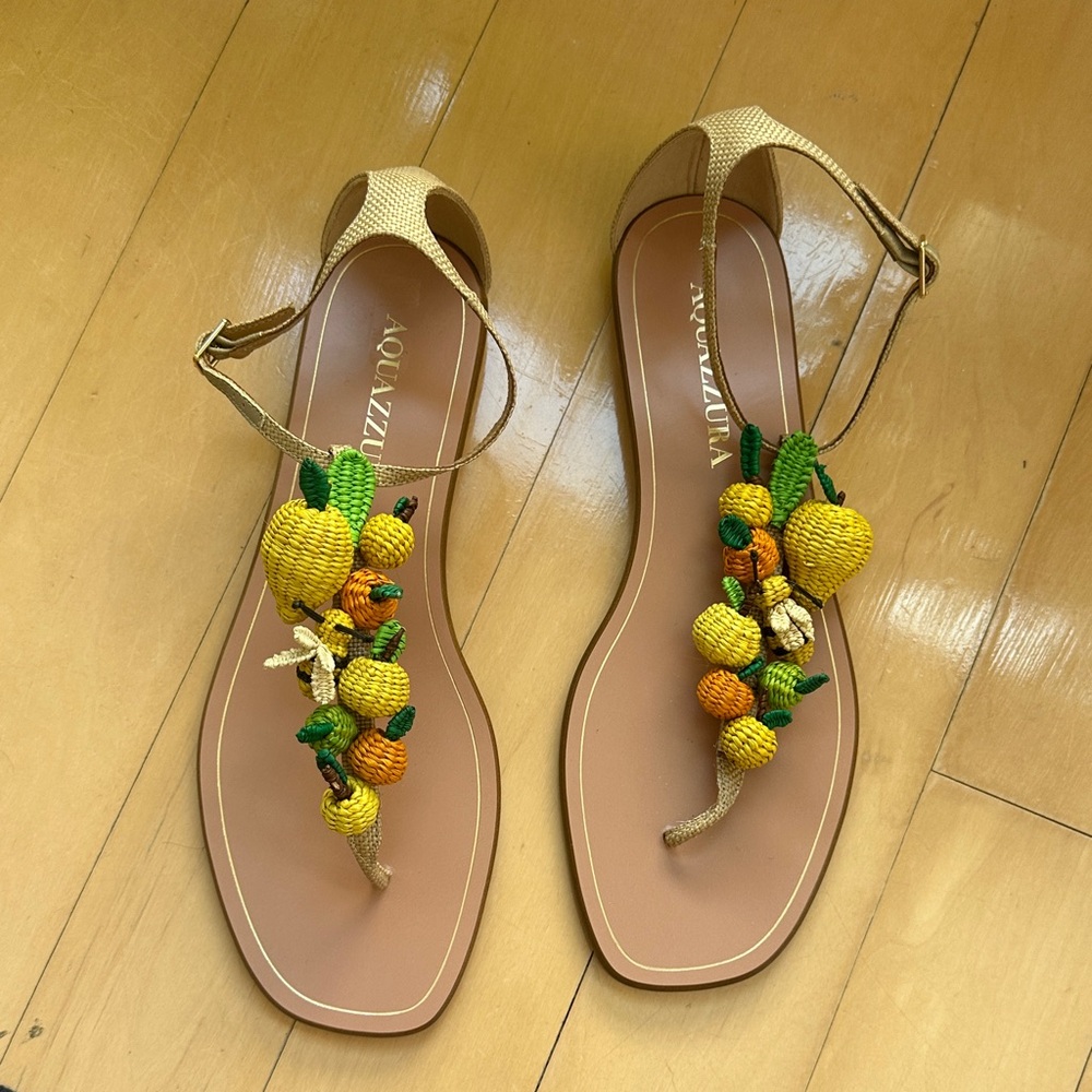 Aquazzura Fruit Woven Rafia Sandals
